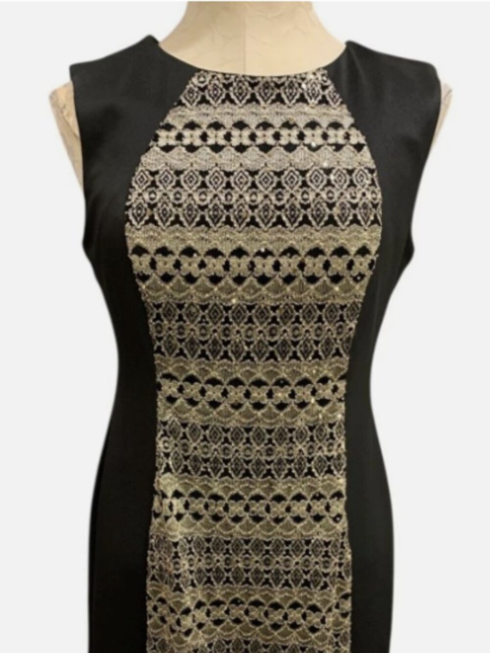 R&M Richards Plus Size 22 Black & Gold Metallic Detail Sheath Dress